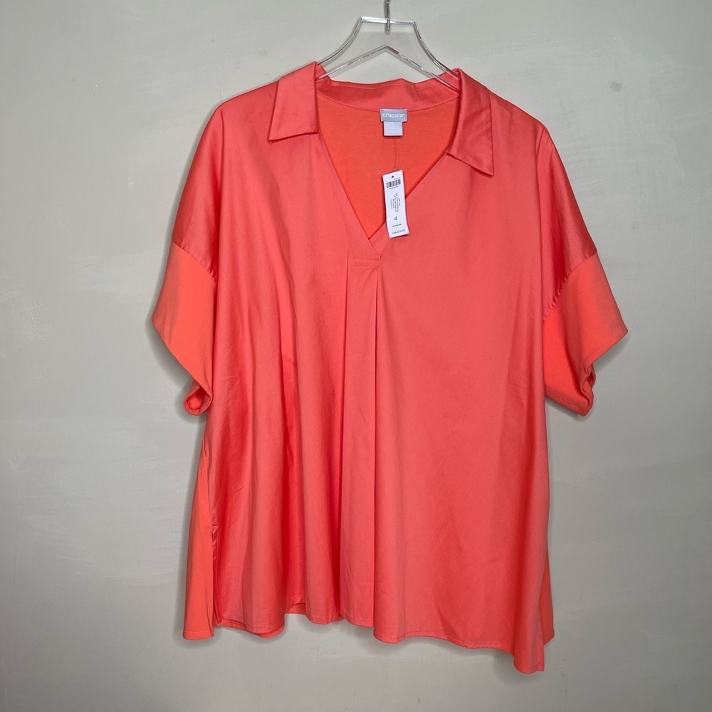Chico's Tops Short Sleeves Blouse for Women Collared V-Neck